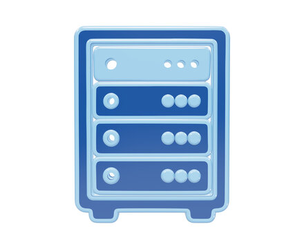 3d of a computer server rack with four stacked drive bays, rendered in blue on white background data