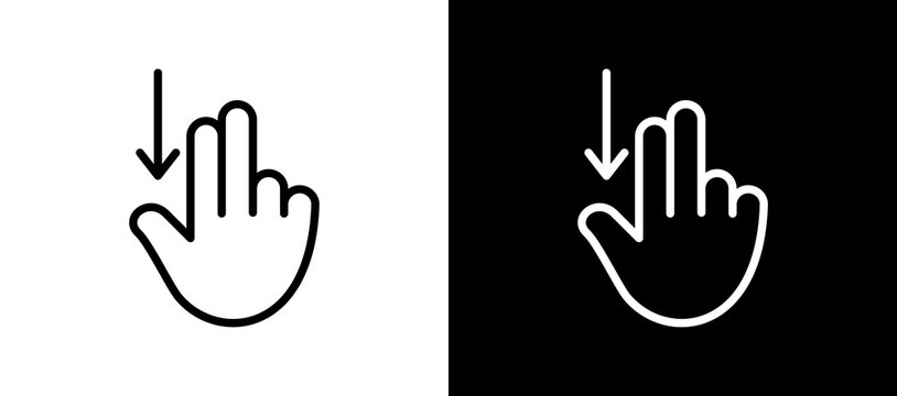 Swipe Down Line Icon On White and Black Backgrounds.   