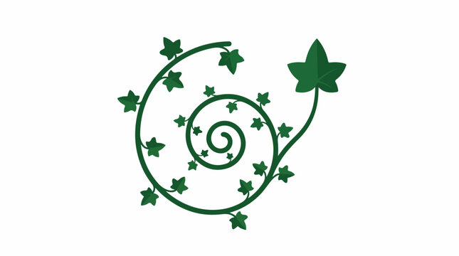 Ivy leaf logo following the Fibonacci sequence, a spiraling vine that terminates in a perfectly proportioned ivy leaf, mathematical naturalism, dark teal green, ultra-clean aesthetic, trace