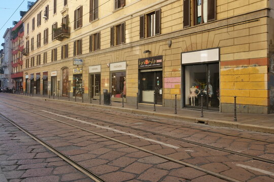 Cityscape along Naviglio grande district in Milan, Lombardy, Italy