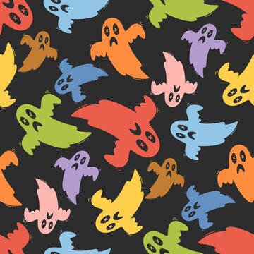 Colorful Halloween Ghost Seamless Pattern