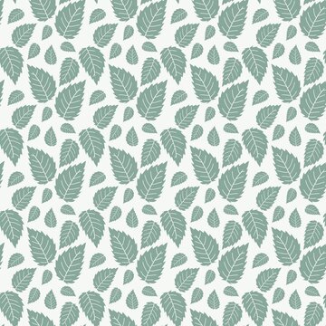 Sage green seamless pattern with hand-drawn leaf shapes on white background