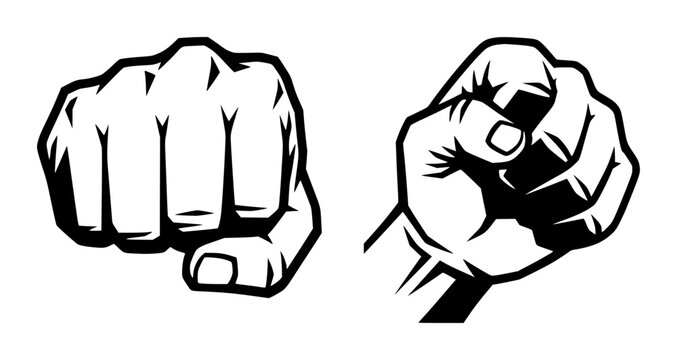 Black and white of two clenched fists showing strength, power, and protest symbols