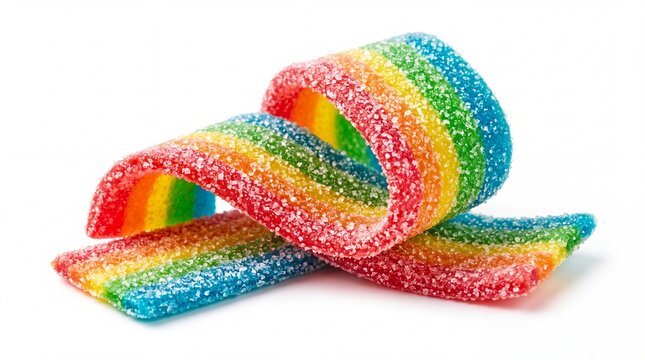Rainbow sour gummy candy ribbon strip