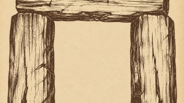 セピアの木版画風で描く古木の額縁
