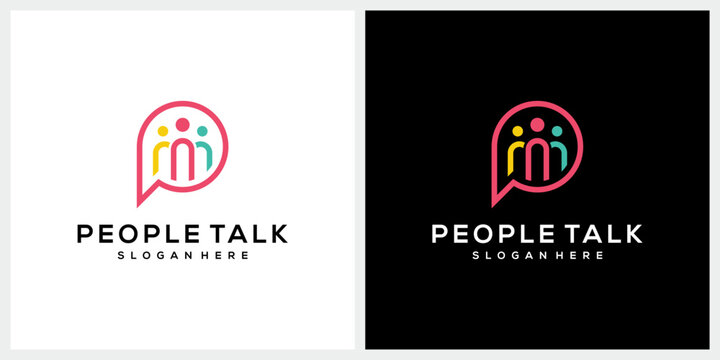 people talk with bubble chat logo design vector template