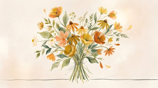 A beautiful watercolor illustration featuring a festive autumn flower bouquet combined with a playful turkey cartoon character perfect for celebrating the thanksgiving holiday season design
