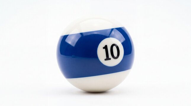 Shiny blue ten billiard ball isolated for sports recreation and gaming purposes on white background