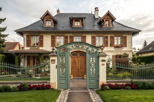 raditional house with decorative entrance gate