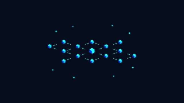 Block chain network data transfer animation, digital technology, abstract connection