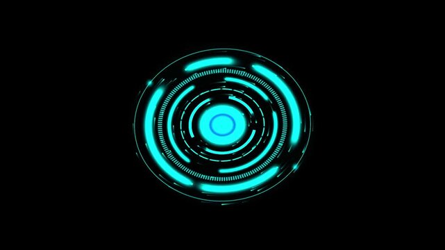 Glowing Cyan Circular Digital Hud Interface Element Spinning On Dark Tech Background Motion Graphi