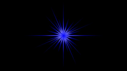 Fototapeta premium Blue glowing starburst light effect with radiant beams and bright central flare on a black background