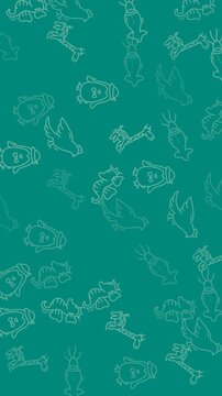 Green background pattern with line art money bags, winged coins, insurance umbrellas. Ideal for financial planning, insurance, investment concepts graphic design.