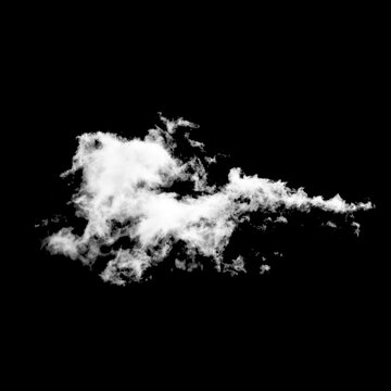 single white cumulus cloud with ragged edges on an absolutely black isolated background
