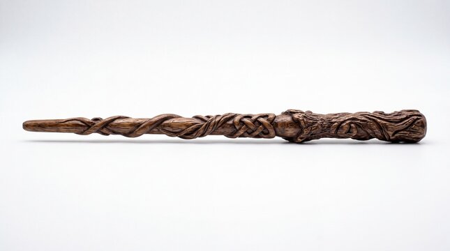 Decorative wooden magic wand with intricate carved details