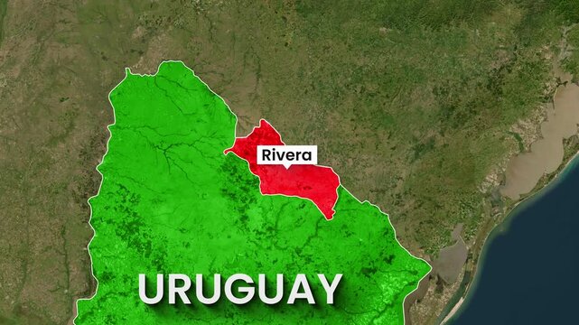 Animated map revealing rivera region within uruguay territory motion footage