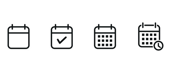 Line art calendar vector icon set for event planning, appointment scheduling, date tracking, and reminder interfaces. © Rupaly