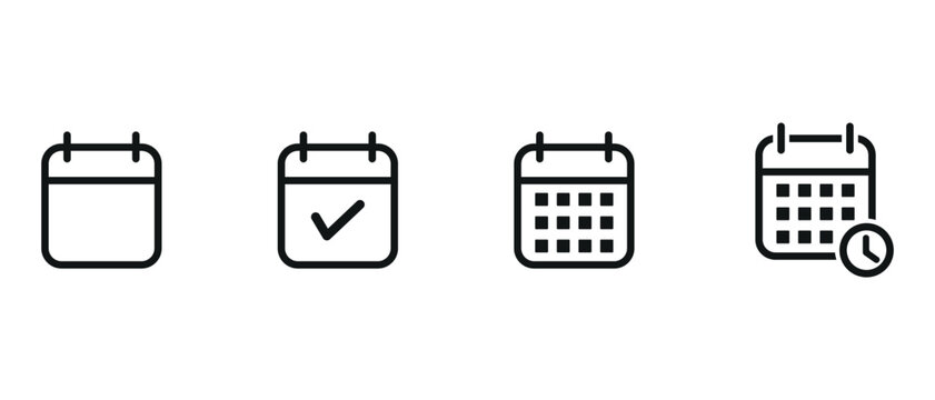 Line art calendar vector icon set for event planning, appointment scheduling, date tracking, and reminder interfaces.