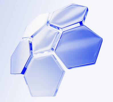 Transparent blue glass protect 3D shield with hexagon pattern on light background. Cyber security, technology and medical. Round cover dome with force field or power energy barrier. 3D illustration