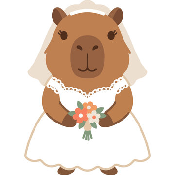 Cute Capybara Wedding Theme Bride with a Veil