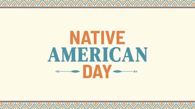 native american day text animation with abstract geometric pattern