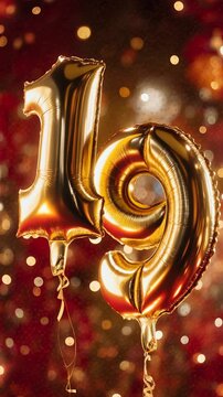 Birthday balloon shape number nineteen golden letter figure 19 celebration background AI Generative