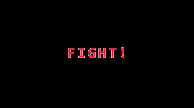 Retro arcade fight text on black background