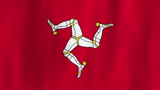 Isle of Man national flag with a three legged Triskelion symbol on a red background rippling in the wind national patriotism world culture emblem design banner Manx identity heritage tradition history