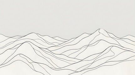Fototapeta premium Minimalist abstract mountain landscape with flowing lines in monochrome