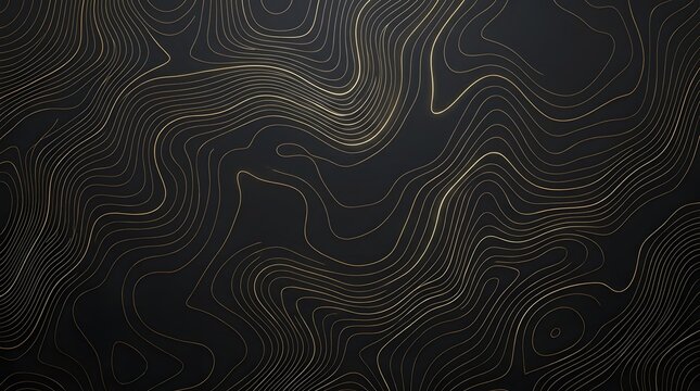 Abstract dark topographic map pattern with golden contour lines