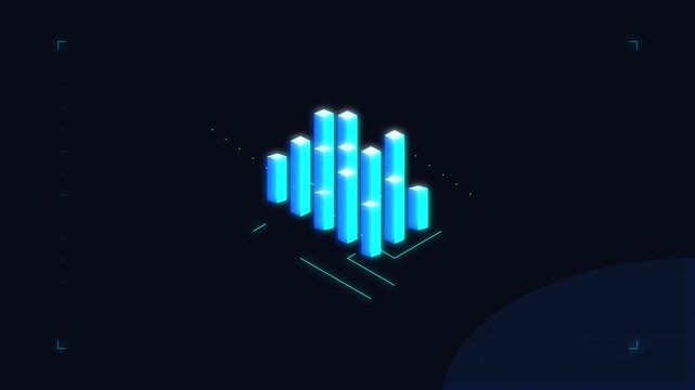 Abstract 3d rendering animation data sorting bars, big data visualization, technology background, digital information flow, blue glow effect