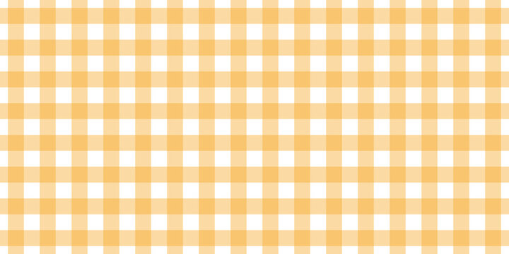 Seamless pattern of light orange and white gingham check fabric texture background.