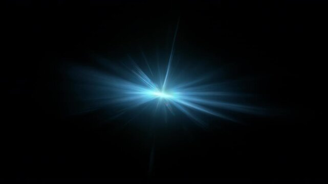 Real Shooted Blue Lens Flare Overlay in Motion Isolated on Black Background in Slow Motion.