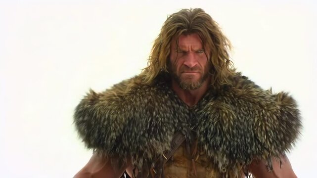 Caveman carrying construction hammer on plain background, built for trade labor satire, workforce shortage, manual work, tool safety, construction hiring, and primitive job readiness themes