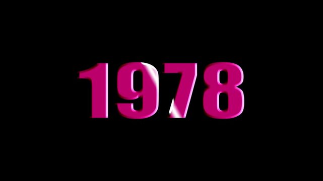 Year 1978 Scaling Text Animation with Bevel and Light Sweep Effect on Black Background.