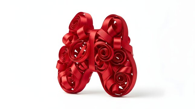 Christmas Human Body Part Anatomical thymus gland model crafted from red satin ribbon isolated on white background, medical concept for health awareness and immunology