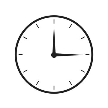Simple Black and White Clock Face with Hour and Minute Hands.