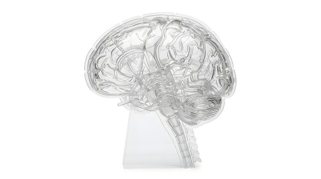 Christmas Human Body Part Transparent Human Brain Model Showing Internal Blood Vessels and Nervous System Isolated on White Background for Medical Science Concepts