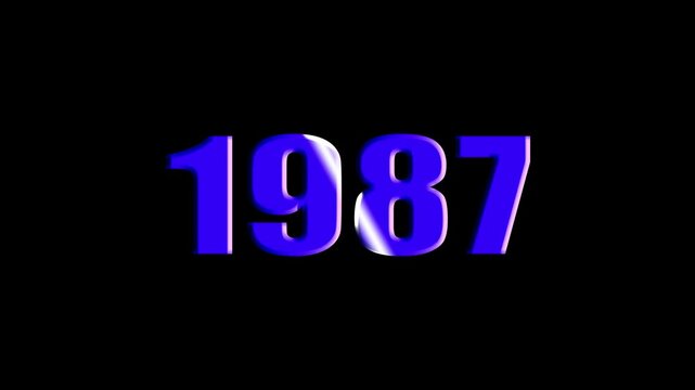 Year 1987 Scaling Text Animation with Bevel and Light Sweep Effect on Black Background.