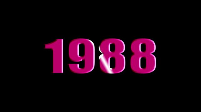 Year 1988 Scaling Text Animation with Bevel and Light Sweep Effect on Black Background.