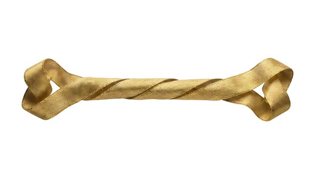 Christmas Human Body Part Golden ribbon shaped like a human humerus bone isolated on white background, creative medical concept for bone health and orthopedic awareness