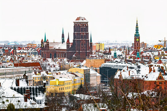 Beautiful winter cityscape of old town of Gdansk