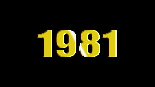 Year 1981 Scaling Text Animation with Bevel and Light Sweep Effect on Black Background.