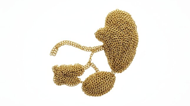 Christmas Human Body Part 3D Render of Human Salivary Glands Made of Golden Metal Chains Isolated on White Background for Medical Education and Artistic Anatomy Concept