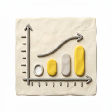 Business growth bar chart, 3d clay plasticine financial graph icon, marketing data visualization on white