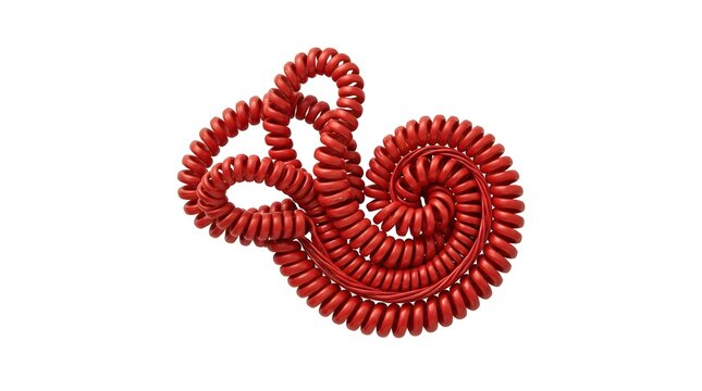 Christmas Human Body Part Conceptual art of a human cochlea made from a coiled red telephone cord isolated on a white background, representing hearing and communication.