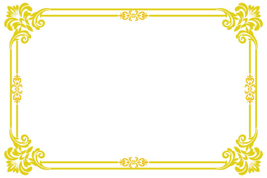 Elegant gold floral decorative frame with ornate corner details and a classic border, perfect for wedding invitations, certificates, stationery, menus and luxury designs.