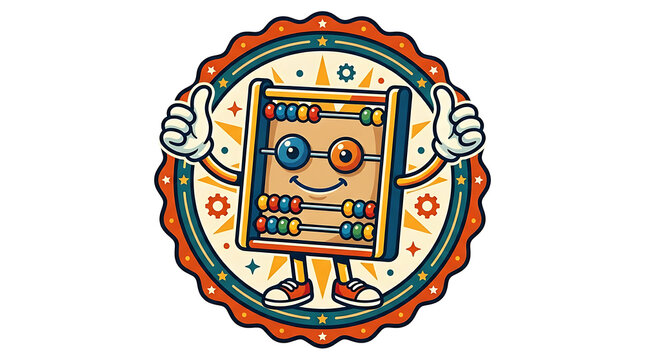 Happy math abacus mascot retro badge vector illustration