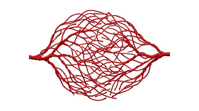 Christmas Human Body Part Red thread network resembling human capillary system isolated on white background, conceptual medical illustration of blood vessel circulation
