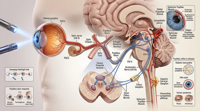 3D Photorealistic Complete Human Pupillary Light Reflex Anatomy with Afferent Efferent Pathways and Consensual Response